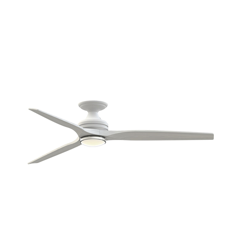 Fanimation Spitfire DC Custom 64in Flush Smart Ceiling Fan | Matte White with White Washed Buttonwood Blades | Covered | Model FPD6721BMW-64WW-DWLK-F