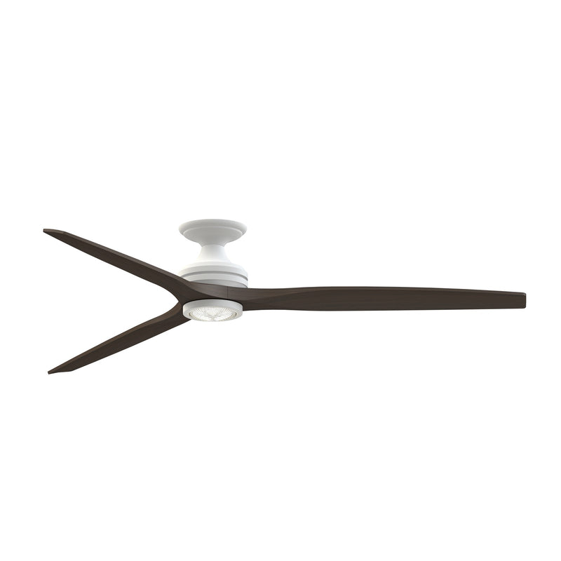 Fanimation Spitfire DC Custom 72in Flush Ceiling Fan | Matte White and Dark Walnut Wood | Covered Patio & Living Room | Model FPD6721BMW-72DWALKF