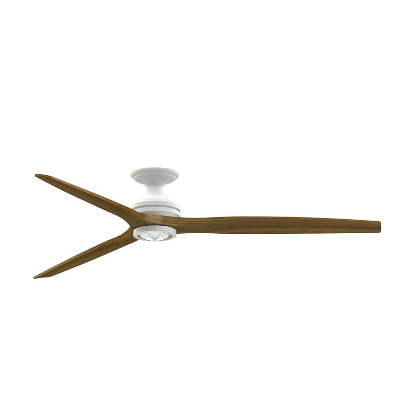 Fanimation Spitfire DC Custom 72in Flush Ceiling Fan with LED Light | Matte White and Koa Wood Blades | Covered Patio | Model FPD6721BMW-72K-LK-F