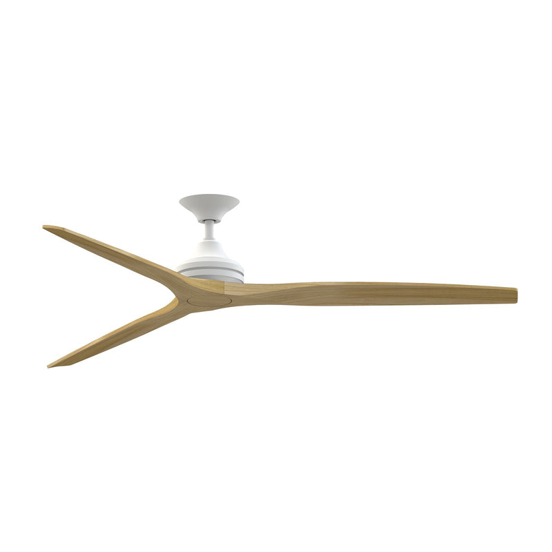 Fanimation Spitfire DC Custom 72in Ceiling Fan | Matte White and Natural Blades | Covered Patio & Sunroom | 72 x 72 x 19.69 in | Model FPD6721BMW-72N
