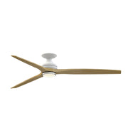 Fanimation Spitfire DC Custom 72in Flush Ceiling Fan | Matte White and Natural Blades | Covered Patio & Sunroom | Model FPD6721BMW-72N-DWLK-F