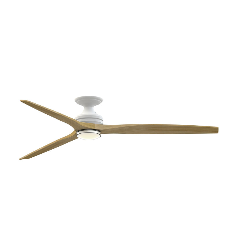 Fanimation Spitfire DC Custom 72in Flush Ceiling Fan | Matte White and Natural Blades | Covered Patio & Sunroom | Model FPD6721BMW-72N-DWLK-F