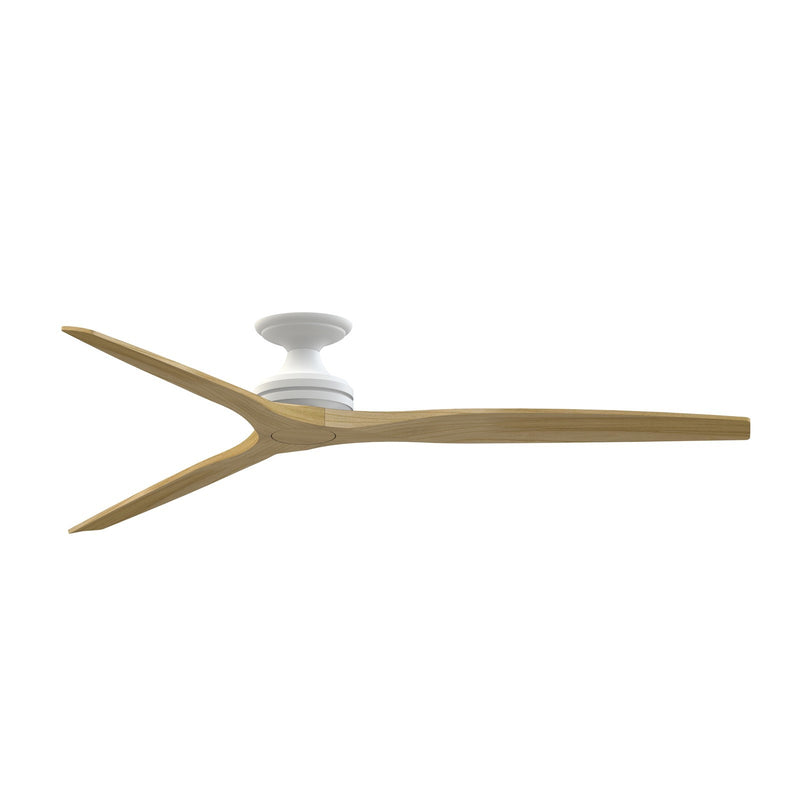 Fanimation Spitfire DC Custom 72in Flush Smart Ceiling Fan | Matte White and Natural Buttonwood Blades | Covered Patio | Model FPD6721BMW-72N-F