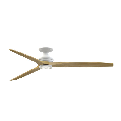 Fanimation Spitfire DC Custom 72in Flush Smart Ceiling Fan with LED Light Kit | Matte White and Natural Buttonwood Blades | Model FPD6721BMW-72N-LK-F