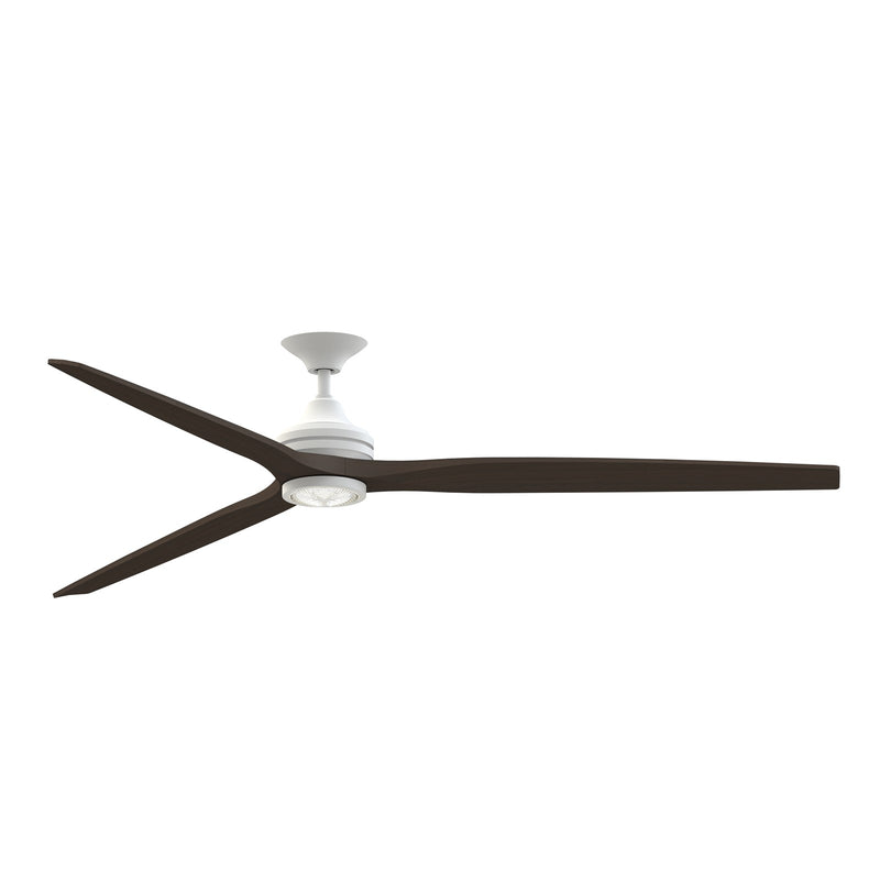 Fanimation Spitfire DC Custom 84in Downrod Ceiling Fan with LED | Matte White and Dark Walnut | Covered Patio & Sunroom | Model FPD6721BMW-84DWA-LK