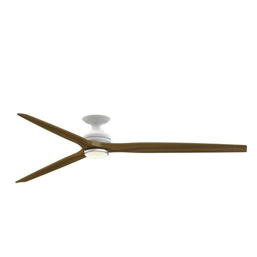 Fanimation Spitfire DC Custom 84in Flush 1-Light Ceiling Fan | Matte White and Koa Wood Blades | Covered Patio & Low | Model FPD6721BMW-84K-DWLK-F