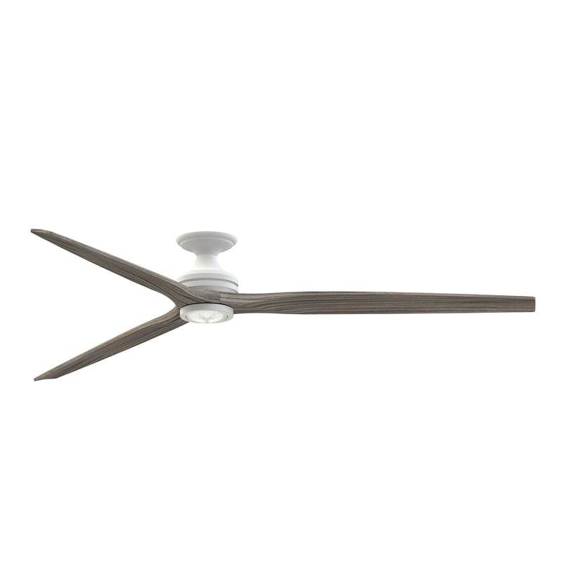 Fanimation Spitfire DC Custom 84in Flush Smart Ceiling Fan | Matte White and Weathered Wood | Covered Patio & Great Room | Model FPD6721BMW-84WE-LK-F