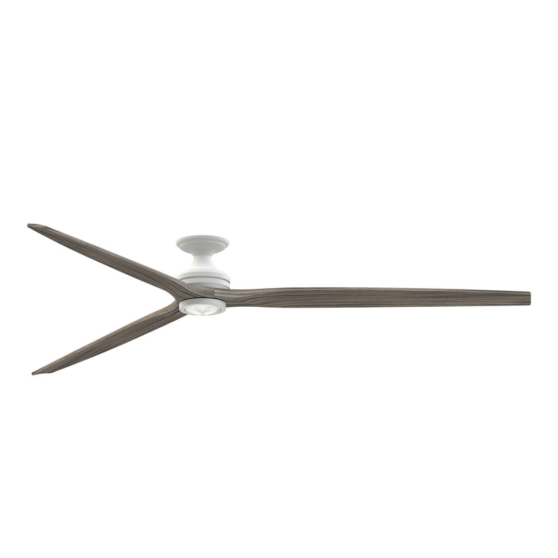 Fanimation Spitfire DC Custom 96in Flush Ceiling Fan with LED Light | Matte White and Weathered Wood | Covered Patio | Model FPD6721BMW-96WE-LK-F