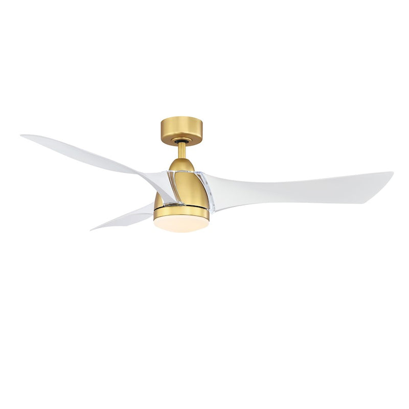 Fanimation Klear 56in 3-Blade Ceiling Fan | Brushed Satin Brass and Opal Frosted Glass | Living Room & Covered Patio | Model FPD6858BSMW