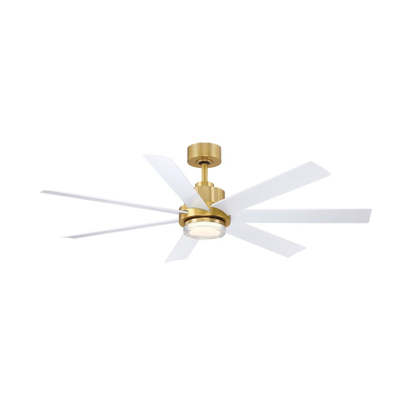 Fanimation Pendry 56in 7-Light Ceiling Fan | Brushed Satin Brass and Opal Frosted Glass | Indoor & Outdoor Damp Rated | Model FPD6865BSMW
