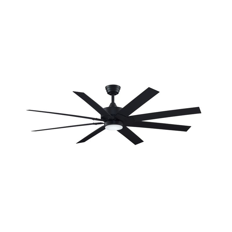 Fanimation Levon Custom 64in 8-Blade Smart Ceiling Fan with LED Light | Modern Black and Black Composite Blades | Covered | Model FPD7912BBL-64BL-LK