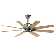 Fanimation Levon Custom 52in 8-Blade Smart Ceiling Fan | Brushed Nickel and Natural Composite Blades | Covered Patio, Porch | Model FPD7912BBN-52N