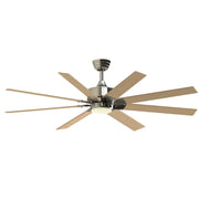 Fanimation Levon Custom 64in 8-Blade DC Ceiling Fan with LED Light | Brushed Nickel and Natural Composite | Covered Patio | Model FPD7912BBN-64N-LK