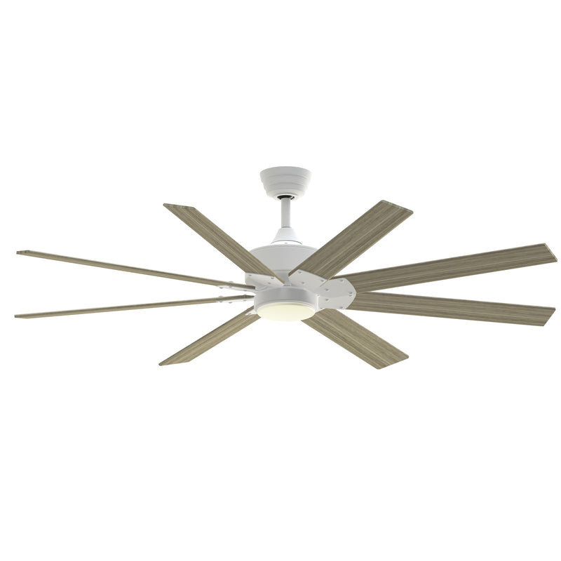Fanimation Levon Custom 64in 8-Light Ceiling Fan | Matte White and Washed Pine Composite Blades | Covered Patio & Sunroom | Model FPD7912BMW-64WP-LK