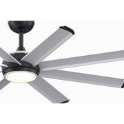 Fanimation Stellar Custom 56in 8-Light Ceiling Fan | Matte Black and Silver Aluminum Blades | Covered Patio & Living Room | Model FPD7997BLW-56SLW