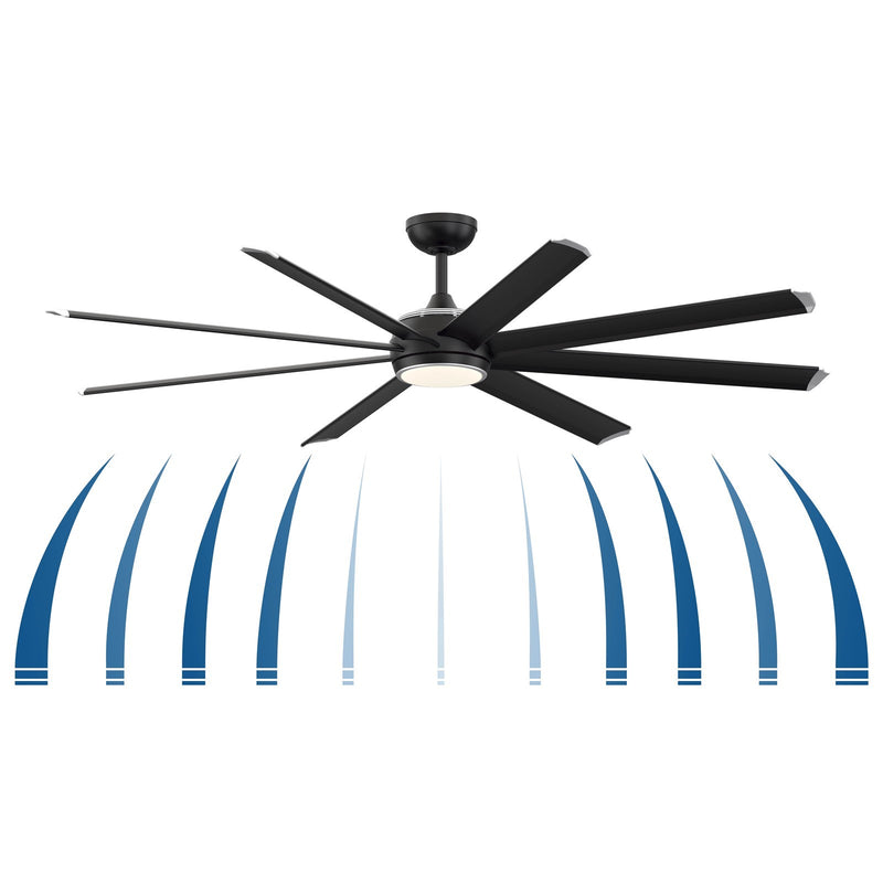 Fanimation Stellar Custom 72in 8-Light Ceiling Fan | Black and Silver Aluminum Blades | Wet Rated Indoor/Outdoor | Model FPD7997BLW-72SLW