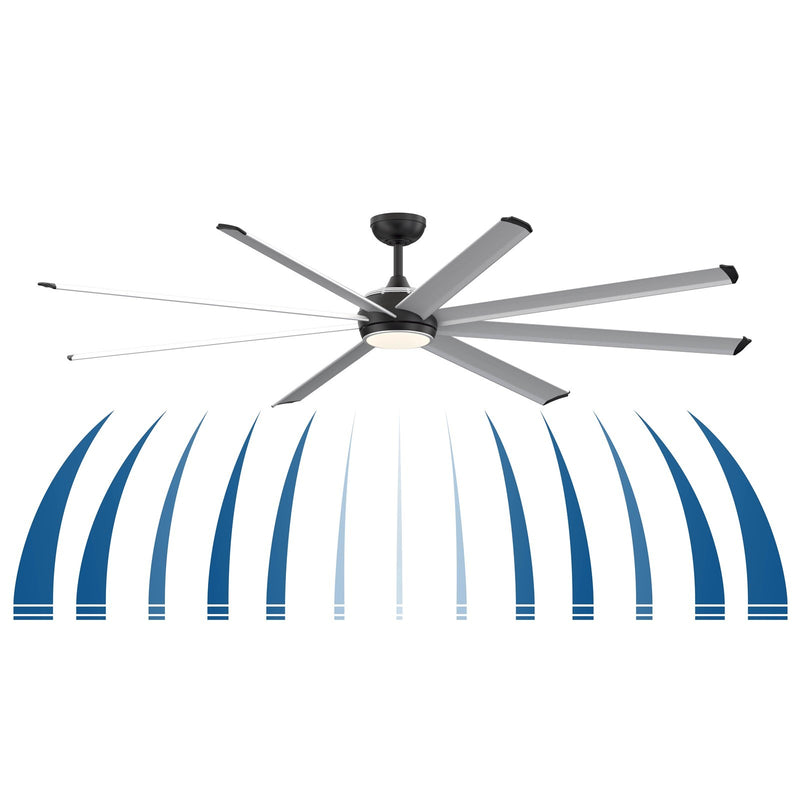 Fanimation Stellar Custom 84in 8-Light Ceiling Fan | Black and Silver Aluminum Blades | Wet Rated Indoor/Outdoor | Model FPD7997BLW-84SLW