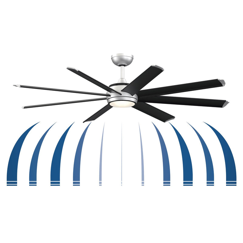 Fanimation Stellar Custom 64in 1-Light Ceiling Fan | Silver Aluminum and Opal Frosted Glass | Covered Patio & Living Room | Model FPD7997SLW-64BLW