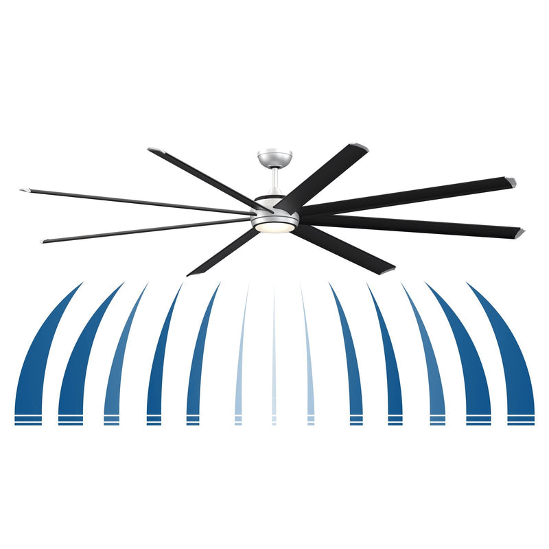 Fanimation Stellar Custom 96in 8-Blade Smart Ceiling Fan | Black Aluminum and Opal Frosted Glass | Indoor & Outdoor Wet | Model FPD7998BLW-96BLW