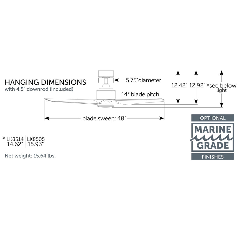 Fanimation TriAire Custom 48in 1-Light Ceiling Fan | Modern Black and Silver Composite Blades | Indoor & Outdoor Wet | Model FPD8514BLW-48SLW-LK