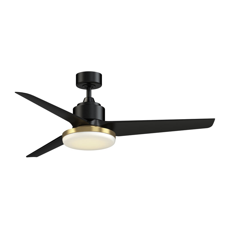 Fanimation TriAire Custom 56in 1-Light Smart Ceiling Fan | Black and Brushed Satin Brass with Opal Frosted Glass | Model FPD8514BLW-56BLW-BS12LK