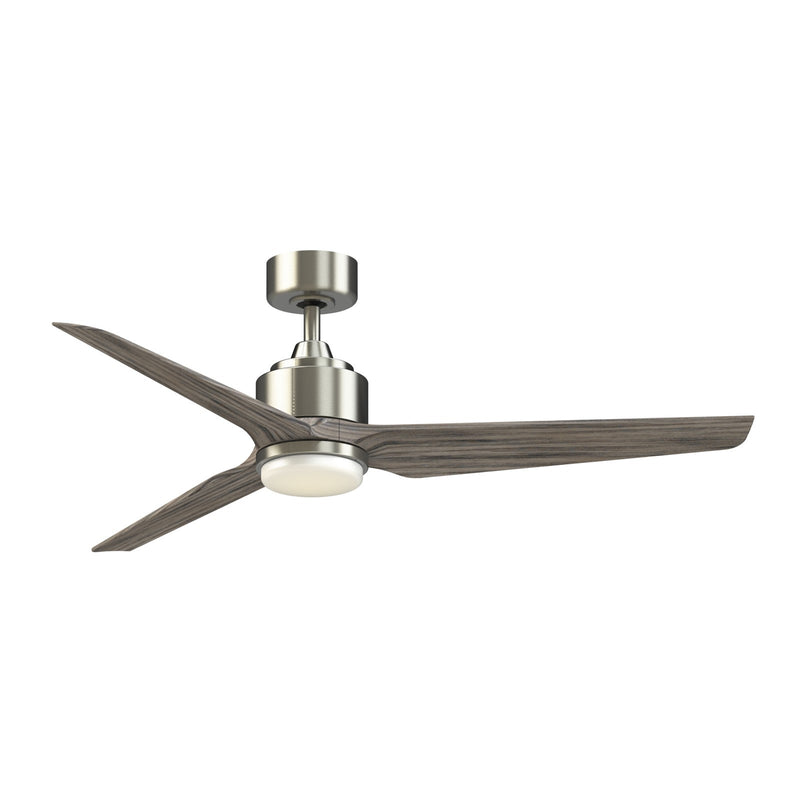 Fanimation TriAire Custom 56in 3-Blade Smart Ceiling Fan with LED Light Kit | Modern Brushed Nickel and Weathered Wood | Model FPD8514BN-56WEW-LK