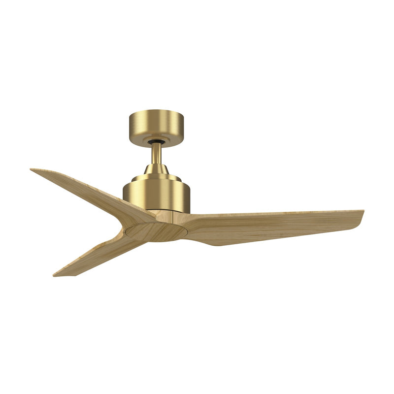 Fanimation TriAire Custom 44in 3-Blade Damp Rated Smart Ceiling Fan | Brushed Satin Brass and Natural Composite Blades | Model FPD8514BS-44NW