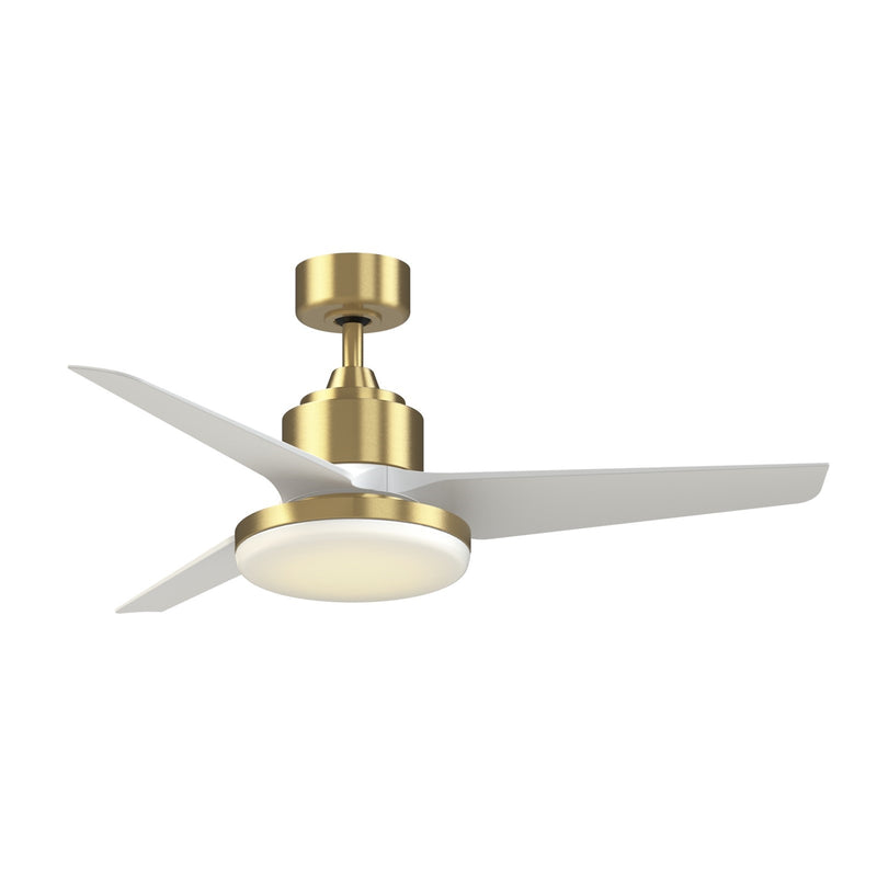 Fanimation TriAire Custom 48in 1-Light Smart Ceiling Fan | Brushed Satin Brass and Matte White Composite | Covered Patio | Model FPD8514BS-48MWW-12LK