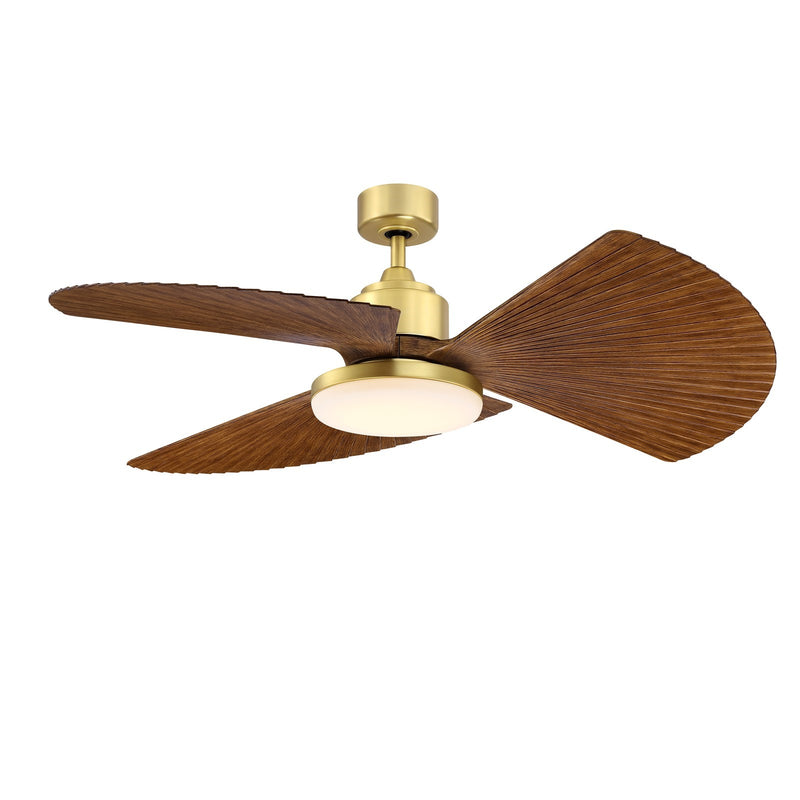 Fanimation TriAire Custom 52in 1-Light Smart Ceiling Fan | Brushed Satin Brass and Koa Composite Blades | Covered Patio | Model FPD8514BS-52PKW-12LK
