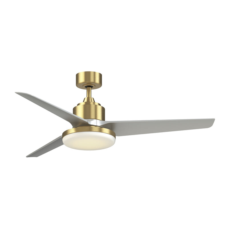 Fanimation TriAire Custom 56in 1-Light Ceiling Fan | Brushed Satin Brass and Silver Composite Blades | Covered Patio | Model FPD8514BS-56SLW-12LK