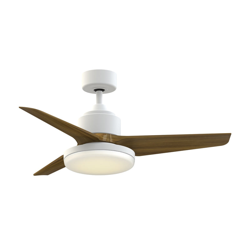 Fanimation TriAire Custom 44in 1-Light Smart Ceiling Fan | Modern Matte White and Koa Composite | Living Room & Covered | Model FPD8514MWW-44KW-12LK