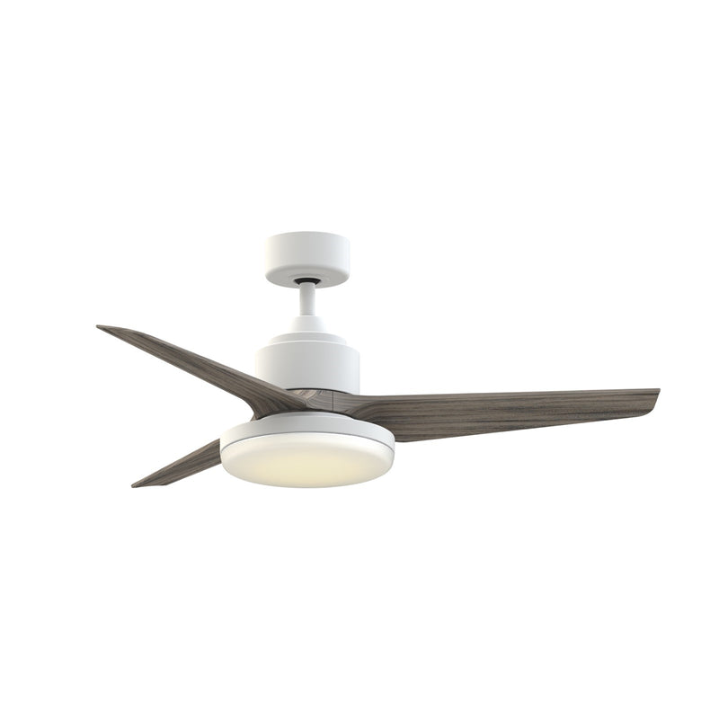Fanimation TriAire Custom 48in 3-Blade Wet Rated Smart Ceiling Fan with 12in LED Light | Matte White and Weathered Wood | Model FPD8514MWW-48WEW-12LK