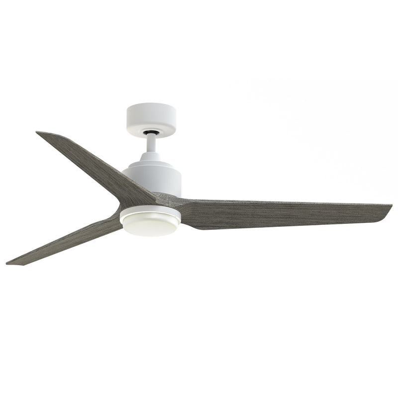 Fanimation TriAire Custom 56in 3-Blade Smart Ceiling Fan with LED Light Kit | Matte White and Weathered Wood Composite | Model FPD8514MWW-56WEW-LK
