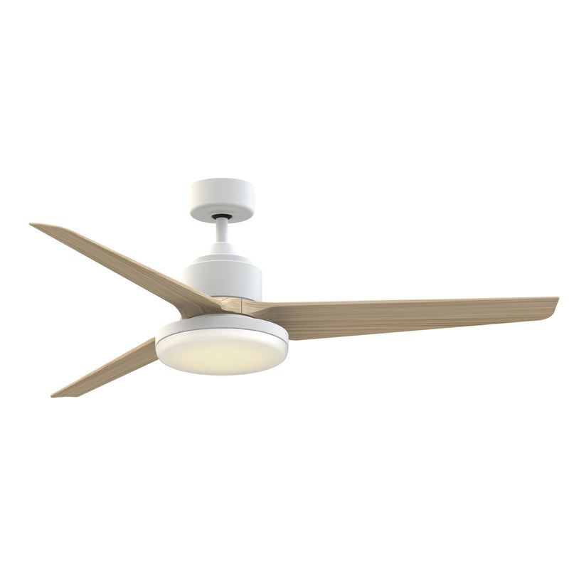 Fanimation TriAire Custom 60in 1-Light Smart Ceiling Fan | Modern Matte White and Natural Blades with Opal Frosted Glass | Model FPD8514MWW-60NW-12LK