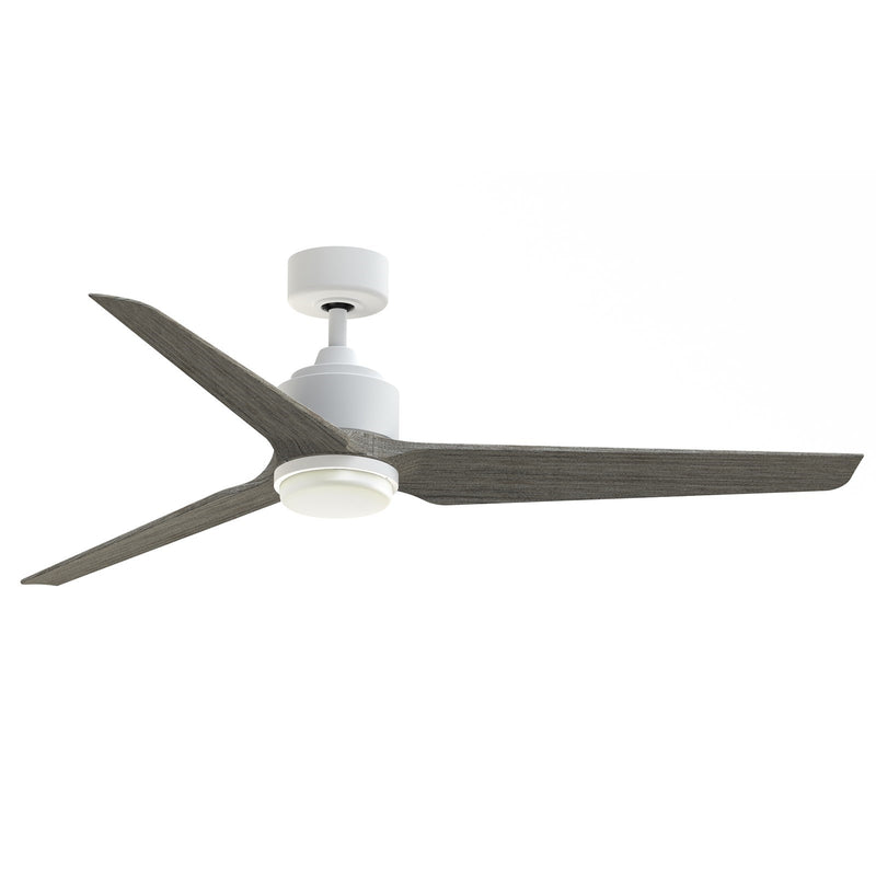 Fanimation TriAire Custom 60in 3-Blade Smart Ceiling Fan with LED Light Kit | Matte White and Weathered Wood Composite | Model FPD8514MWW-60WEW-LK