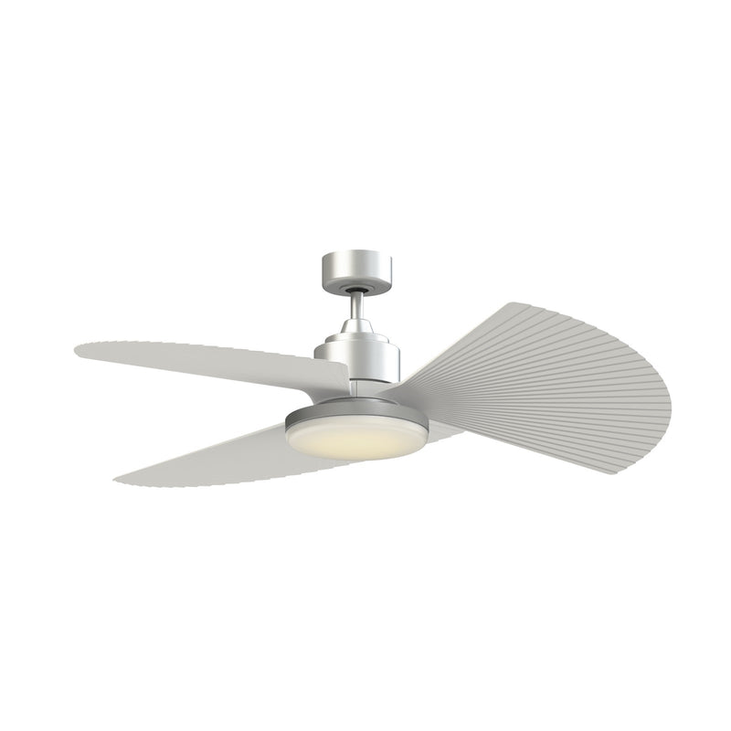Fanimation TriAire Custom 52in 1-Light Ceiling Fan | Silver and Matte White Pleated Composite Blades | Wet Rated | Model FPD8514SLW-52PMWW-12LK