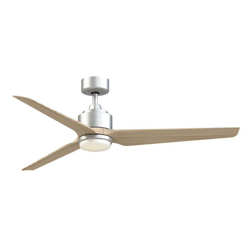 Fanimation TriAire Custom 60in 3-Blade Smart Ceiling Fan with LED Light Kit | Silver and Natural Composite Blades | Wet | Model FPD8514SLW-60NW-LK