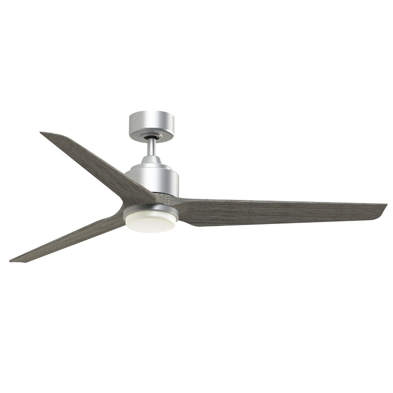 Fanimation TriAire Custom 60in 3-Blade Smart Ceiling Fan with LED Light | Silver and Weathered Wood Composite | Indoor | Model FPD8514SLW-60WEW-LK