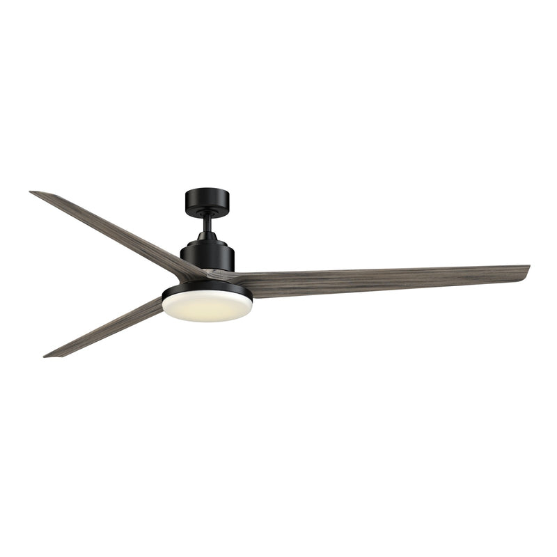 Fanimation TriAire Custom 84in 1-Light Smart Ceiling Fan | Modern Black and Weathered Wood Blades | Covered Patio | Model FPD8515BLW-84WEW-12LK