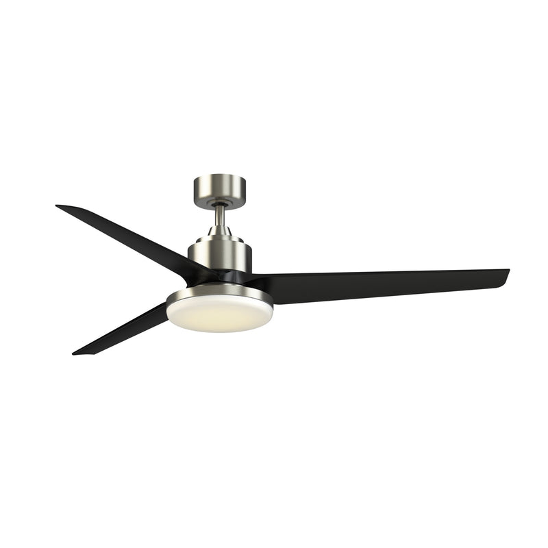 Fanimation TriAire Custom 64in 1-Light Smart Ceiling Fan | Modern Brushed Nickel and Black Blades | Covered Patio | Model FPD8515BN-64BLW-12LK