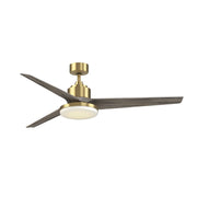 Fanimation TriAire Custom 64in Smart Ceiling Fan with 12in LED Light Kit | Brushed Satin Brass and Weathered Wood | Model FPD8515BS-64WEW-12LK