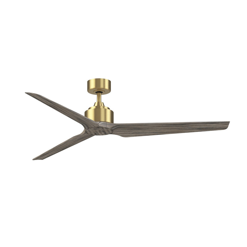 Fanimation TriAire Custom 64in Smart Ceiling Fan | Brushed Satin Brass and Weathered Wood Composite Blades | Covered Patio | Model FPD8515BS-64WEW