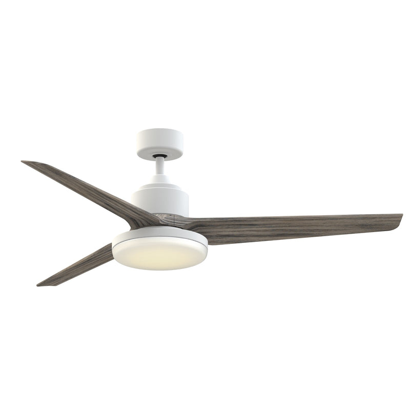 Fanimation TriAire Custom 64in 1-Light Smart Ceiling Fan | Modern Matte White and Weathered Wood Blades with Opal | Model FPD8515MWW-64WEW-12LK