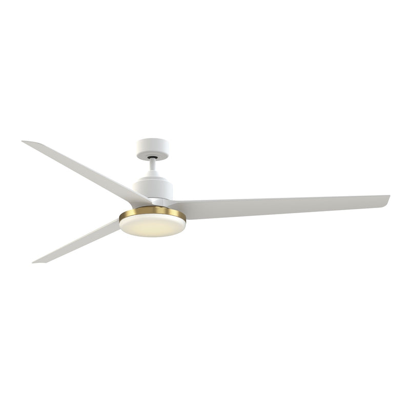 Fanimation TriAire Custom 84in 3-Blade Smart Ceiling Fan w/ Brushed Satin Brass 12in LED Light Kit | Matte White | Model FPD8515MWW-84MWW-BS12LK