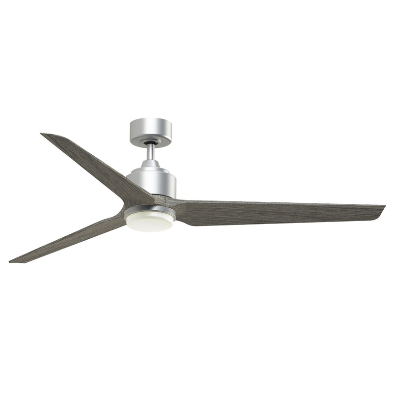 Fanimation TriAire Custom 64in 3-Blade Smart Ceiling Fan with LED Light | Modern Silver and Weathered Wood Composite | Model FPD8515SLW-64WEW-LK