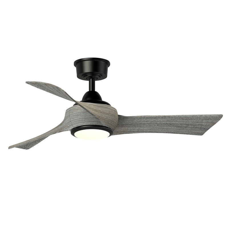 Fanimation Wrap Custom 44in 3-Blade Smart Ceiling Fan with LED Light | Modern Black and Weathered Wood Composite | Covered | Model FPD8530BL-44WE-LK