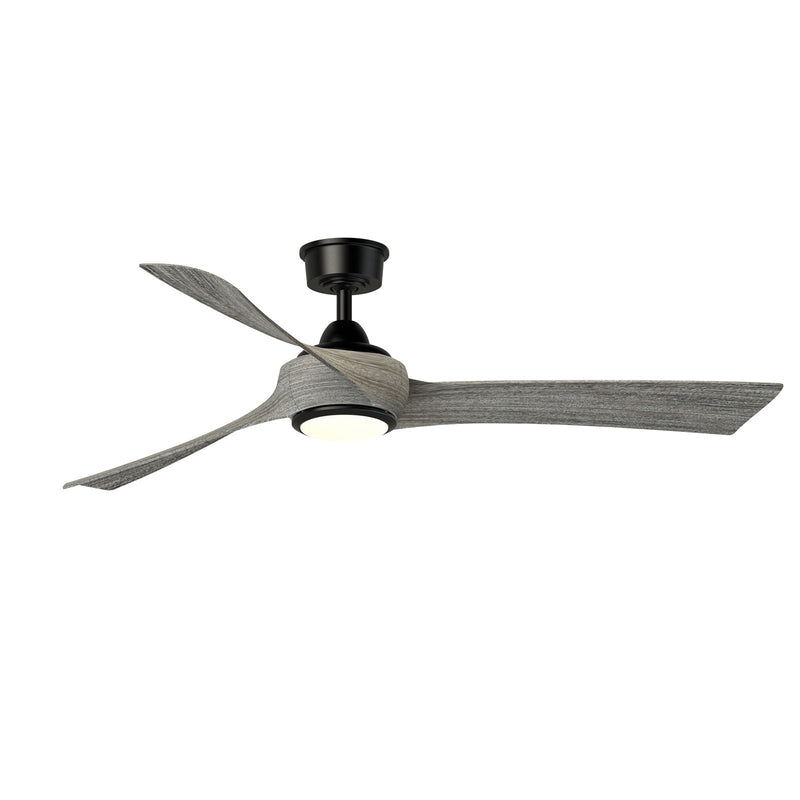 Fanimation Wrap Custom 60in 3-Blade Smart Ceiling Fan with LED Light | Modern Black and Weathered Wood | Covered Patio | Model FPD8530BL-60WE-LK