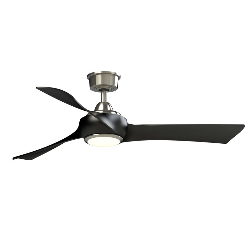 Fanimation Wrap Custom 52in Smart Ceiling Fan with LED Light | Brushed Nickel and Black Composite Blades | Covered Patio | Model FPD8530BN-52BL-LK