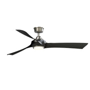 Fanimation Wrap Custom 60in 3-Blade Ceiling Fan with LED Light | Modern Brushed Nickel and Black Composite | Covered Patio | Model FPD8530BN-60BL-LK