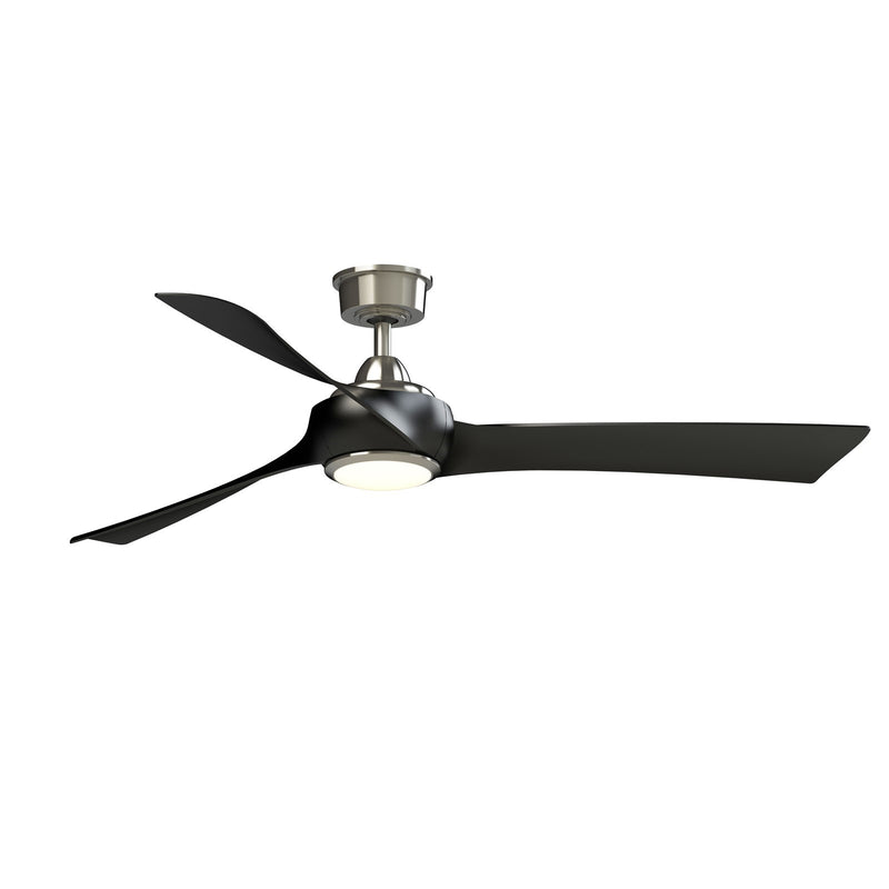 Fanimation Wrap Custom 60in 3-Blade Ceiling Fan with LED Light | Brushed Nickel and Black Composite | Covered Patio | Model FPD8530BN-60BL-LK